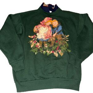 Vintage MBC Christmas Green Turtleneck Neck Glitter Size Large W5